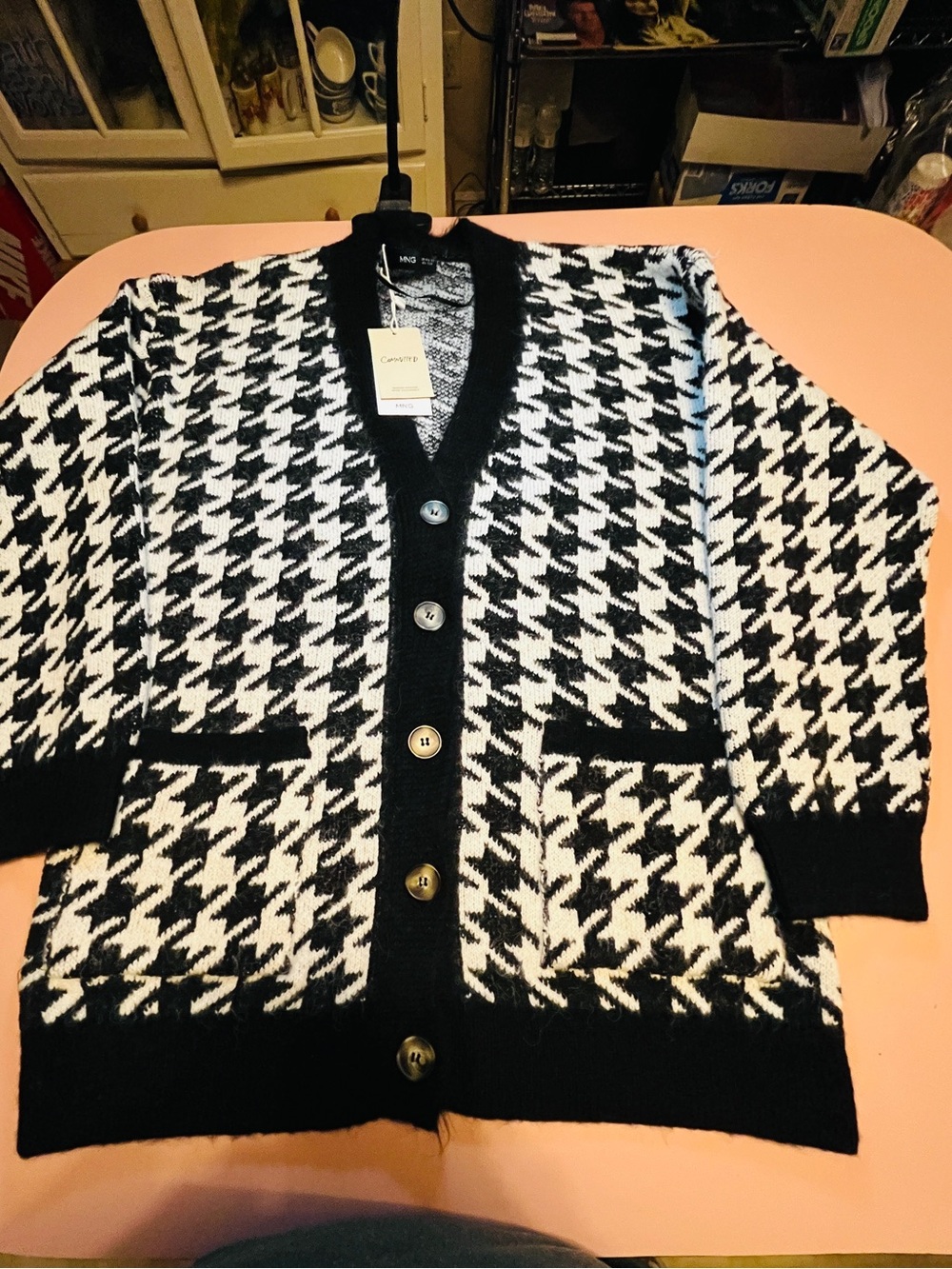 NWT Black & White Houndstooth Button Cardigan